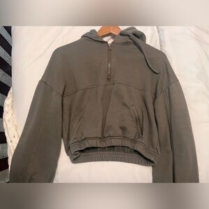 ALO Yoga Olive Green Cropped Half-Zip Hoodie